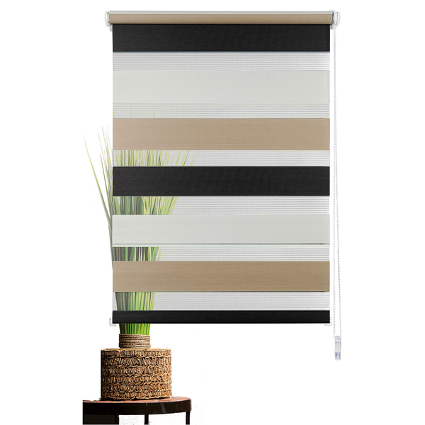 Klemmfix Doppelrollo just-triple - Polyester - Schwarz / Cappuccino - 60 x 160 cm
