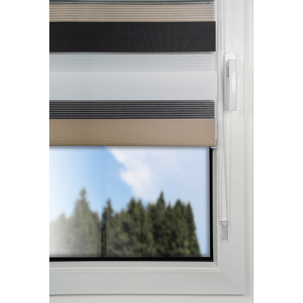 Klemmfix Doppelrollo just-triple - Polyester - Schwarz / Cappuccino - 60 x 160 cm