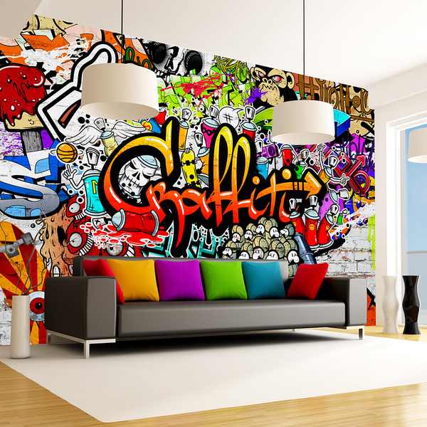 Vlies Fototapete Colorful Graffiti - Premium Vlies - Schwarz - 250 x 175 cm