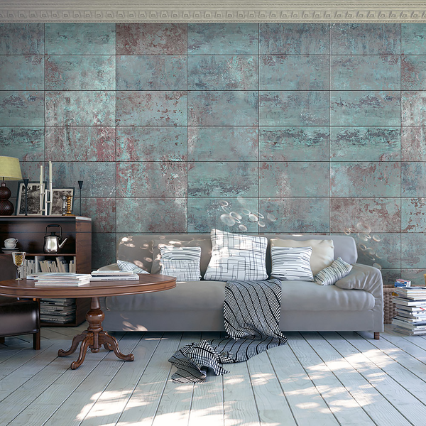 Vlies Fototapete Turquoise Concrete - Premium Vlies - Grau - 50 x 1000 cm