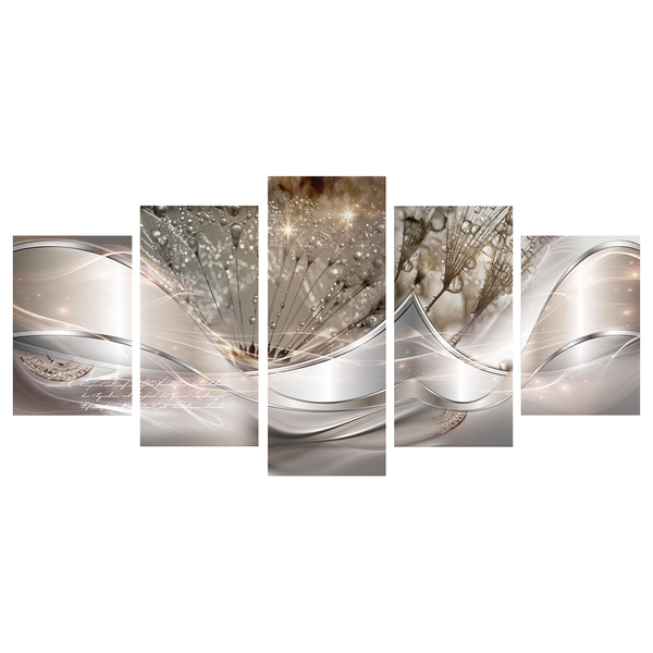 Wandbild Sparkling Dandelions (5-teilig) - Leinwand - Silber - 200 x 100 cm