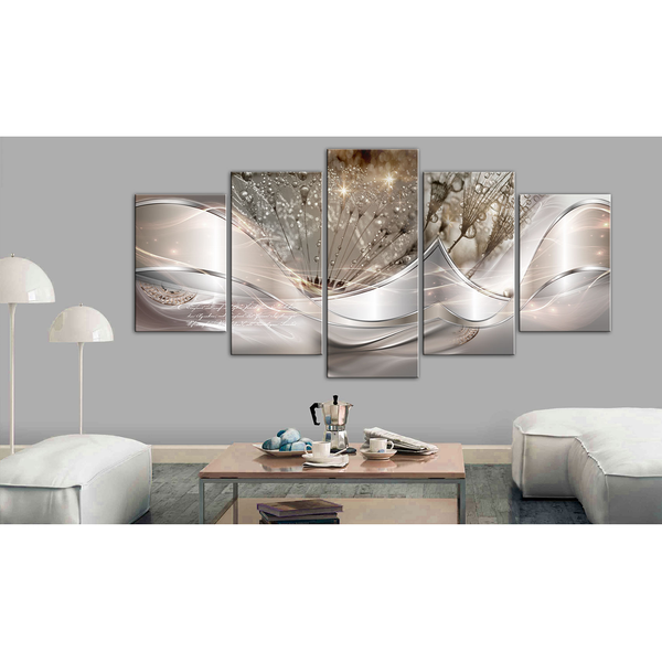 Wandbild Sparkling Dandelions (5-teilig) - Leinwand - Silber - 200 x 100 cm