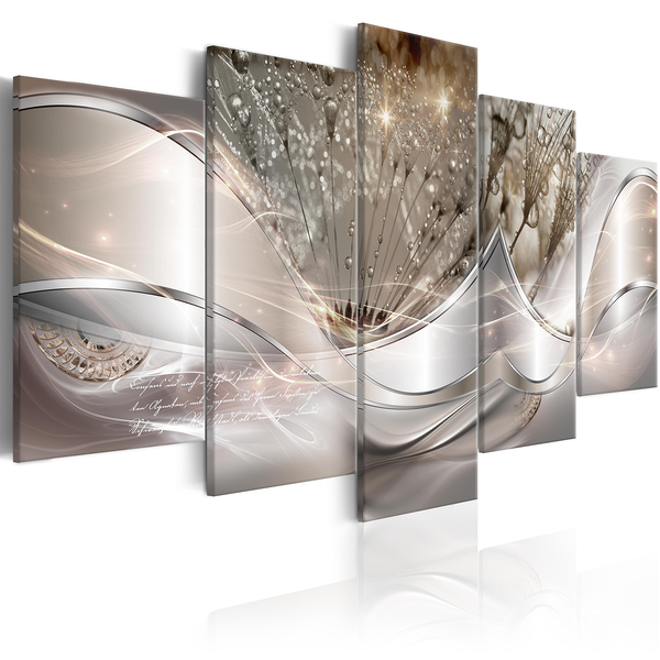Wandbild Sparkling Dandelions (5-teilig) - Leinwand - Silber - 200 x 100 cm