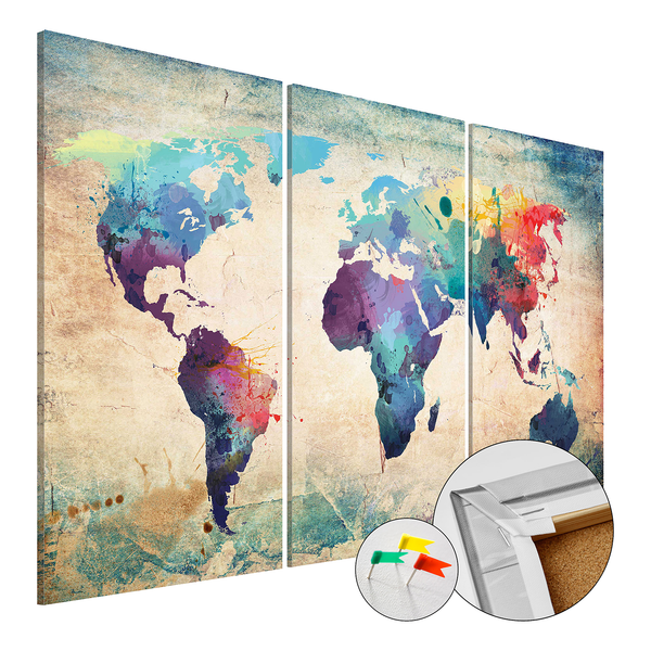 Korkbild Rainbow Map - Kork - Mehrfarbig - 120 x 80 cm