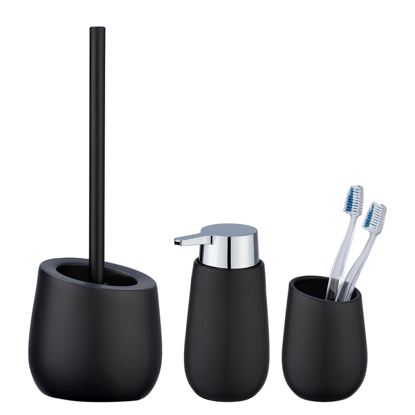 Bad-Accessoire-Set Badi (3-teilig) - Keramik - Schwarz