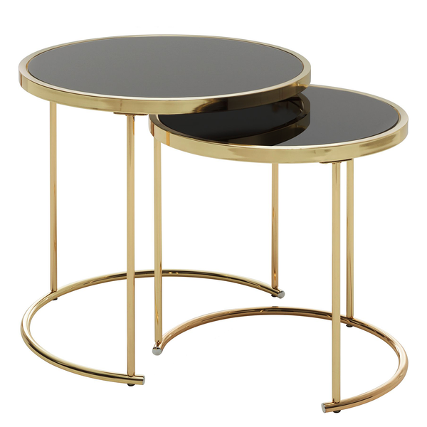 Beistelltisch Messery (2er-Set) - Glas / Metall - Schwarz / Gold