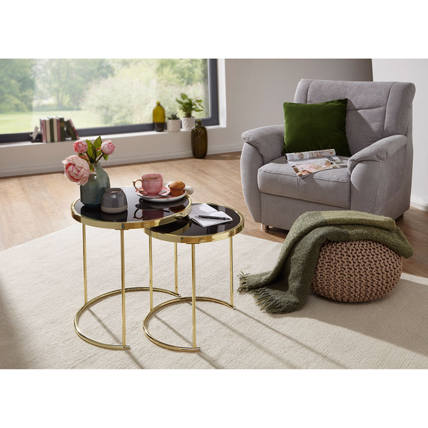 Beistelltisch Messery (2er-Set) - Glas / Metall - Schwarz / Gold