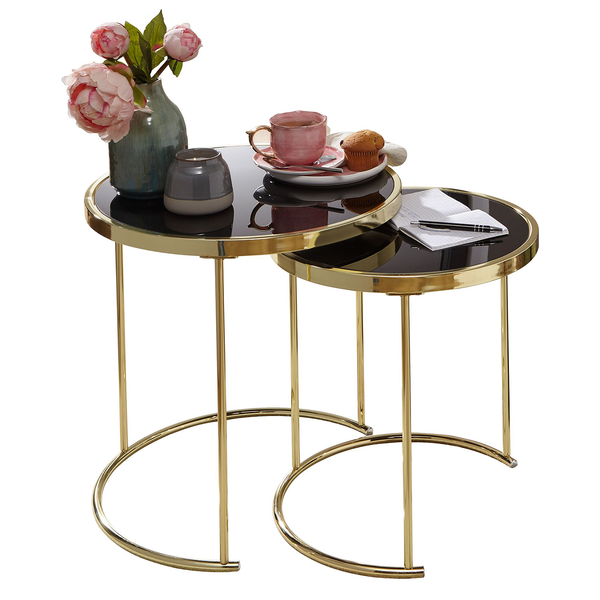 Beistelltisch Messery (2er-Set) - Glas / Metall - Schwarz / Gold