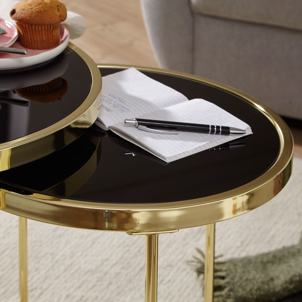 Beistelltisch Messery (2er-Set) - Glas / Metall - Schwarz / Gold