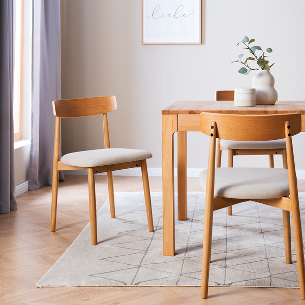 Esszimmerstuhl Lolif 2er-Set - Webstoff / Eiche massiv - Beige / Eiche - Eiche Hell