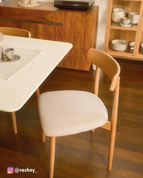 Esszimmerstuhl Lolif 2er-Set - Webstoff / Eiche massiv - Beige / Eiche - Eiche Hell