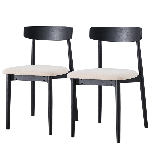 Esszimmerstuhl Lolif 2er-Set - Webstoff / Eiche massiv - Beige / Schwarz - Schwarz