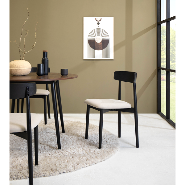 Esszimmerstuhl Lolif 2er-Set - Webstoff / Eiche massiv - Beige / Schwarz - Schwarz
