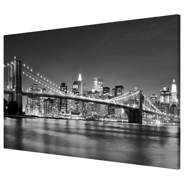 Memoboard Nighttime Manhattan Bridge II - Stahl / Vinyl-Spezialfolie - Schwarz / Weiß - 90 x 60 cm
