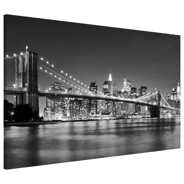 Memoboard Nighttime Manhattan Bridge II - Stahl / Vinyl-Spezialfolie - Schwarz / Weiß - 90 x 60 cm