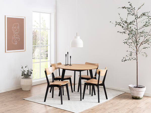 Esszimmerstuhl Rigby (2er-Set) - Echtholz Furnier / Gummibaum massiv - Eiche / Schwarz
