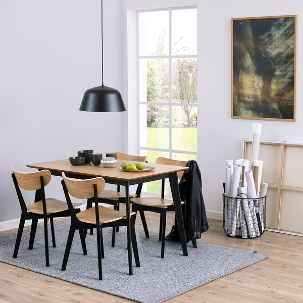 Esszimmerstuhl Rigby (2er-Set) - Echtholz Furnier / Gummibaum massiv - Eiche / Schwarz