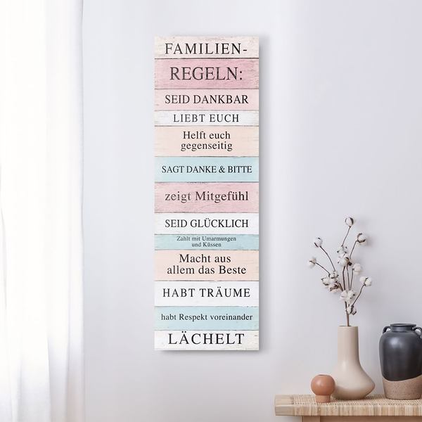 Wandbild Familienregeln - Pink