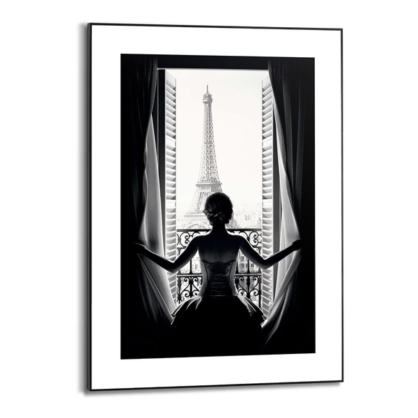 Gerahmtes Bild Frau in Paris - Schwarz / Weiß