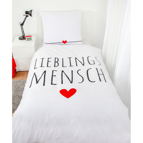 Bettwäsche Lieblingsmensch - Baumwollstoff - Weiß / Schwarz