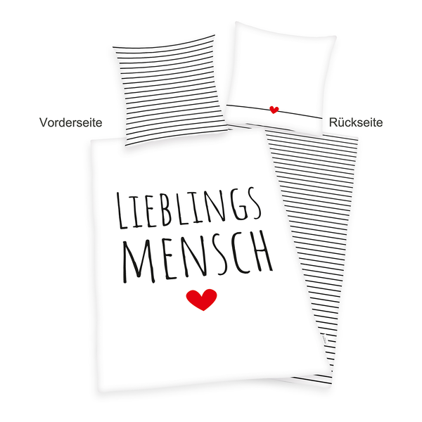 Bettwäsche Lieblingsmensch - Baumwollstoff - Weiß / Schwarz