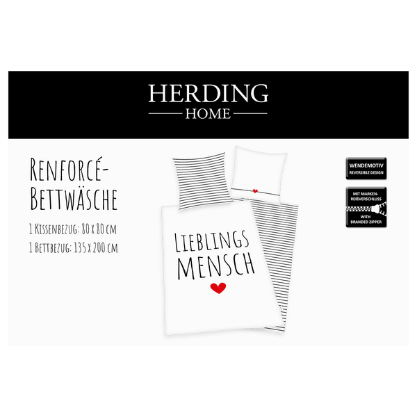 Bettwäsche Lieblingsmensch - Baumwollstoff - Weiß / Schwarz