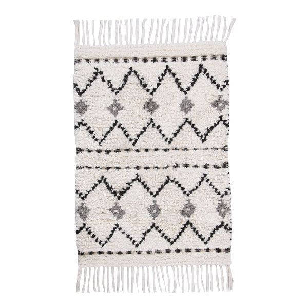 Badteppich Ethno ZigZag - Baumwolle - Naturweiß - 60 x 100 cm