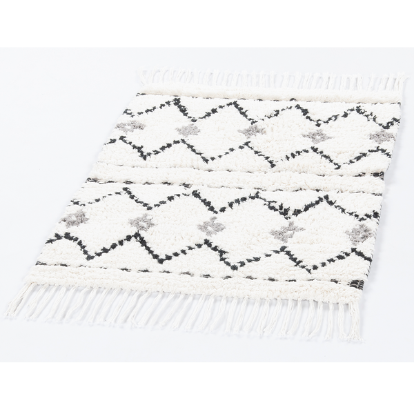 Badteppich Ethno ZigZag - Baumwolle - Naturweiß - 60 x 100 cm