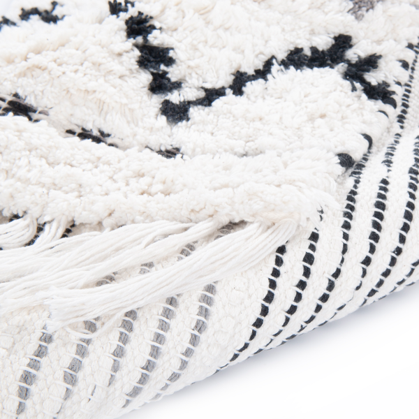 Badteppich Ethno ZigZag - Baumwolle - Naturweiß - 60 x 100 cm