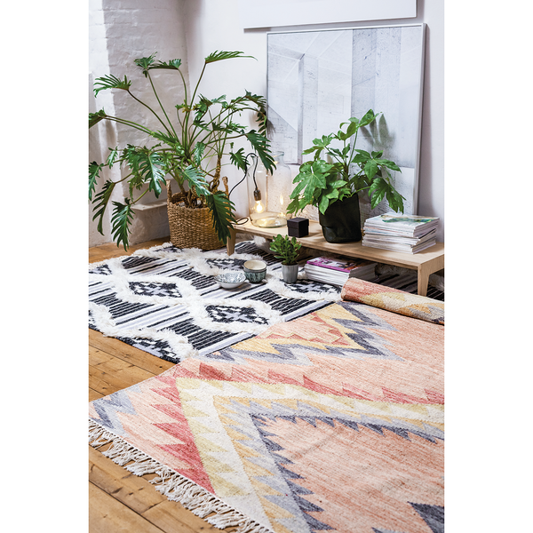 Wollteppich Vintage Zigzag - Wolle / Baumwolle - Berry - 65 x 135 cm