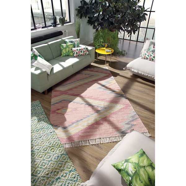 Wollteppich Vintage Zigzag - Wolle / Baumwolle - Berry - 65 x 135 cm