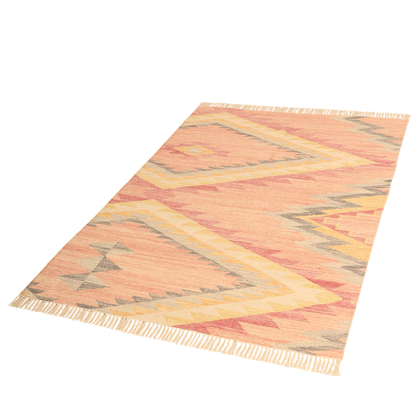 Wollteppich Vintage Zigzag - Wolle / Baumwolle - Berry - 65 x 135 cm