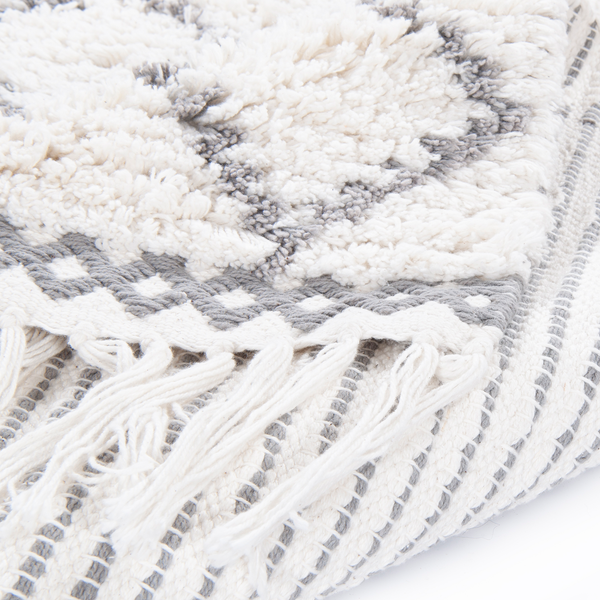 Badteppich Ethno Beni - Baumwolle - Naturweiß - 70 x 160 cm