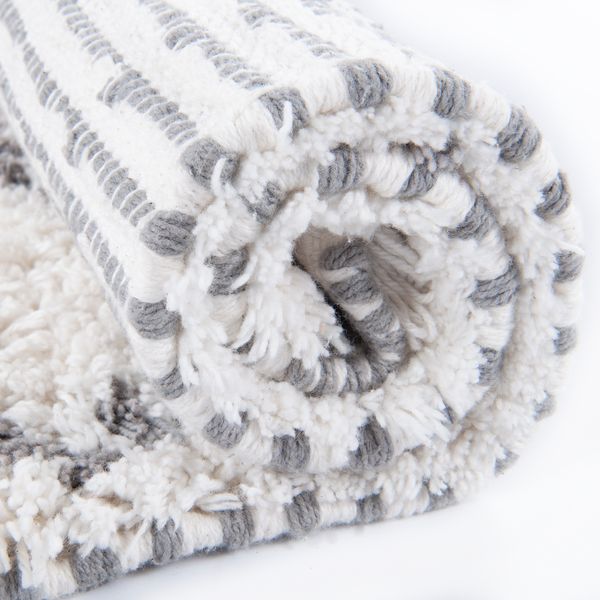 Badteppich Ethno Beni - Baumwolle - Naturweiß - 70 x 160 cm