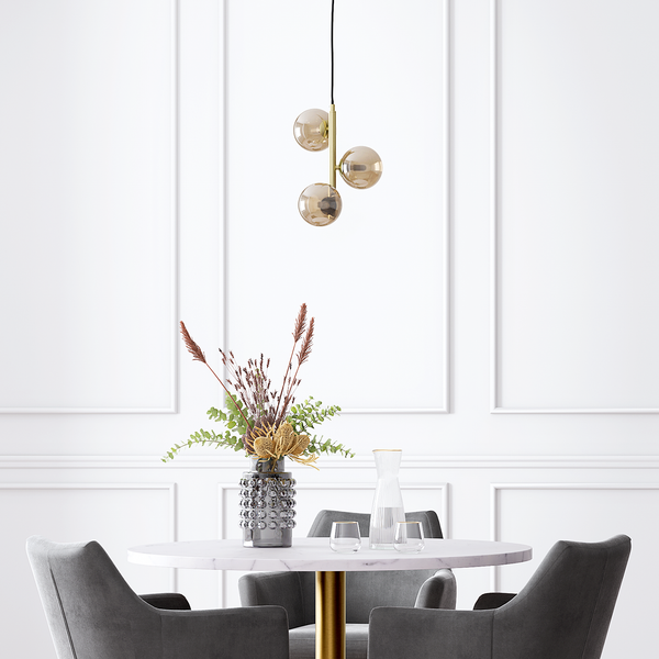 Pendelleuchte KJUL 3-flammig - Metall Gold glänzend / Glas Bernsteinfarben