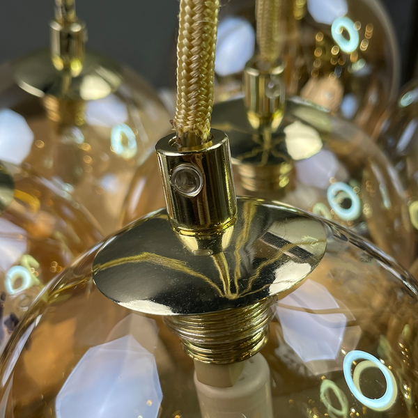 Pendelleuchte KJUL 7-flammig - Metall Gold glänzend / Glas Bernsteinfarben