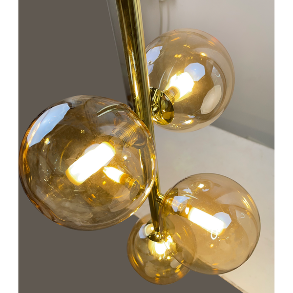 Pendelleuchte KJUL 5-flammig - Metall Gold glänzend / Glas Bernsteinfarben