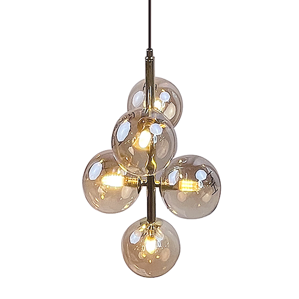 Pendelleuchte KJUL 5-flammig - Metall Gold glänzend / Glas Bernsteinfarben