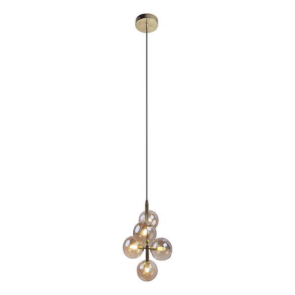 Pendelleuchte KJUL 5-flammig - Metall Gold glänzend / Glas Bernsteinfarben