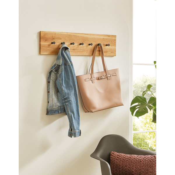 Garderobenleiste Oderen I - Eiche massiv / Metall - Eiche / Schwarz