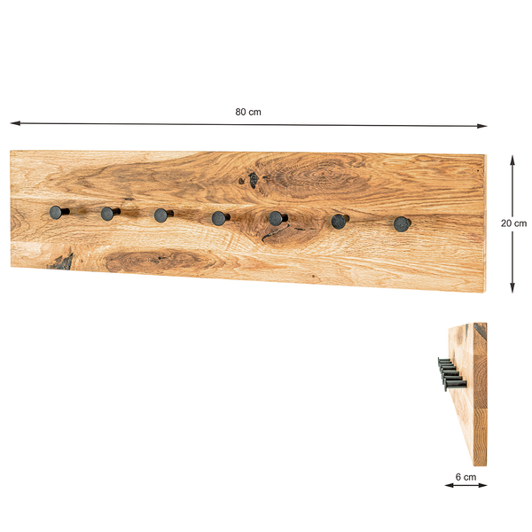 Garderobenleiste Oderen I - Eiche massiv / Metall - Eiche / Schwarz