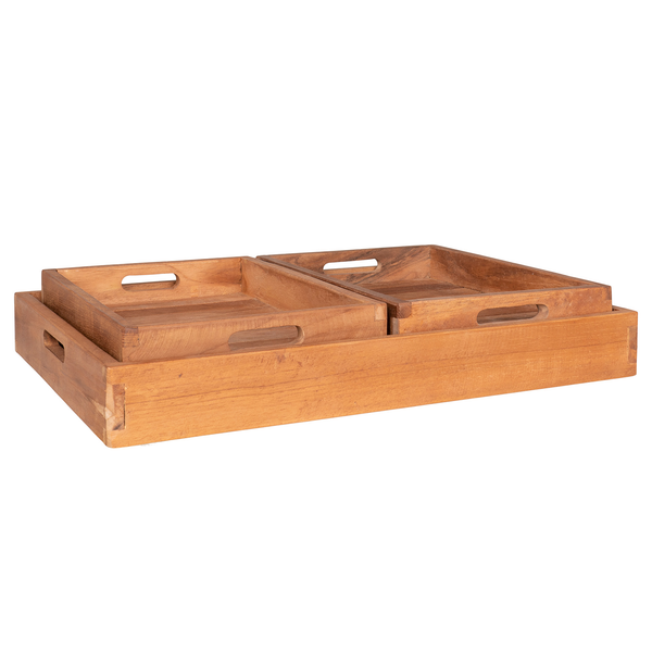Tablett Faro I (3-teilig) - Teakholz - Braun