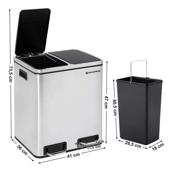 Mülleimer Bonnac - Stahl / Polypropylen  - Silber / Schwarz