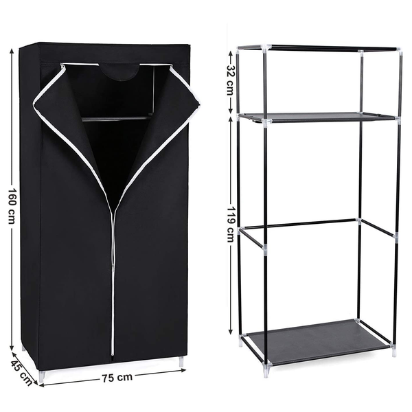 Stoffschrank Branville IV - Vliesgewebe / Eisen - Schwarz
