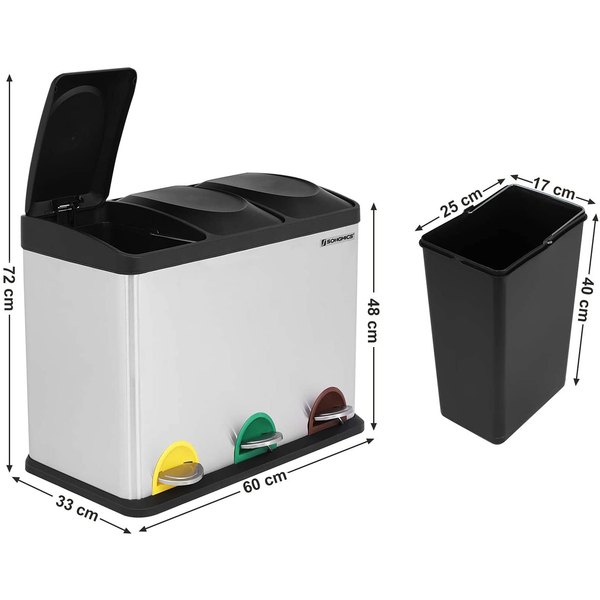 Mülleimer Bosset III - Stahl / Polypropylen - Silber / Schwarz