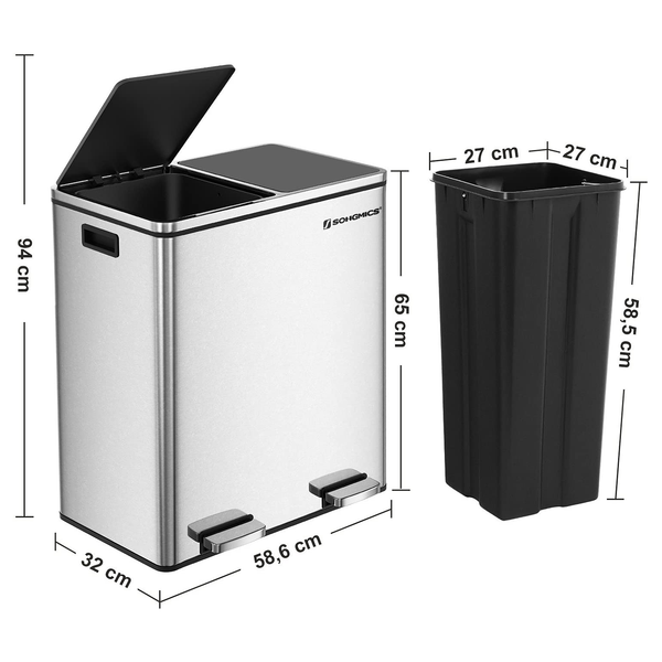 Mülleimer Montferrat III - Stahl / Kunststoff - Silber