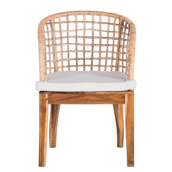 Armlehnenstuhl Le Puy - Webstoff / Rattan & Suar massiv - Weiß / Rattan Creme & Suar