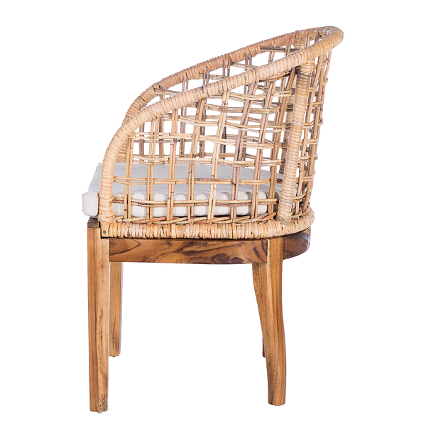 Armlehnenstuhl Le Puy - Webstoff / Rattan & Suar massiv - Weiß / Rattan Creme & Suar