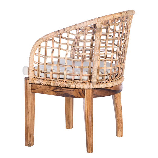 Armlehnenstuhl Le Puy - Webstoff / Rattan & Suar massiv - Weiß / Rattan Creme & Suar