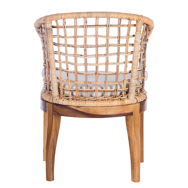 Armlehnenstuhl Le Puy - Webstoff / Rattan & Suar massiv - Weiß / Rattan Creme & Suar